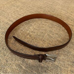Coach Classic Rich Brown Leather Belt with Silver Buckle & tan stitching detail